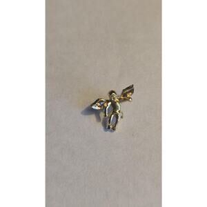 Gold Tone Angel Lapel Pin Clear Rhinestone Wings Religious Costume Jewelry